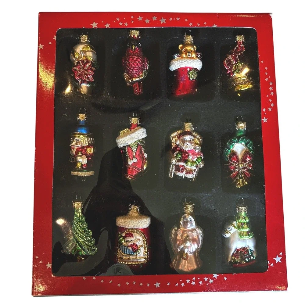 Macy's Holiday Lane Colorful Glass Ornaments Mini Molds Figures Set of 12